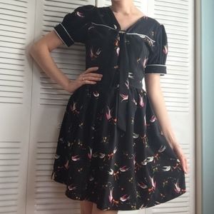 ModCloth Trollied Tea Black Bird & Bow Dress